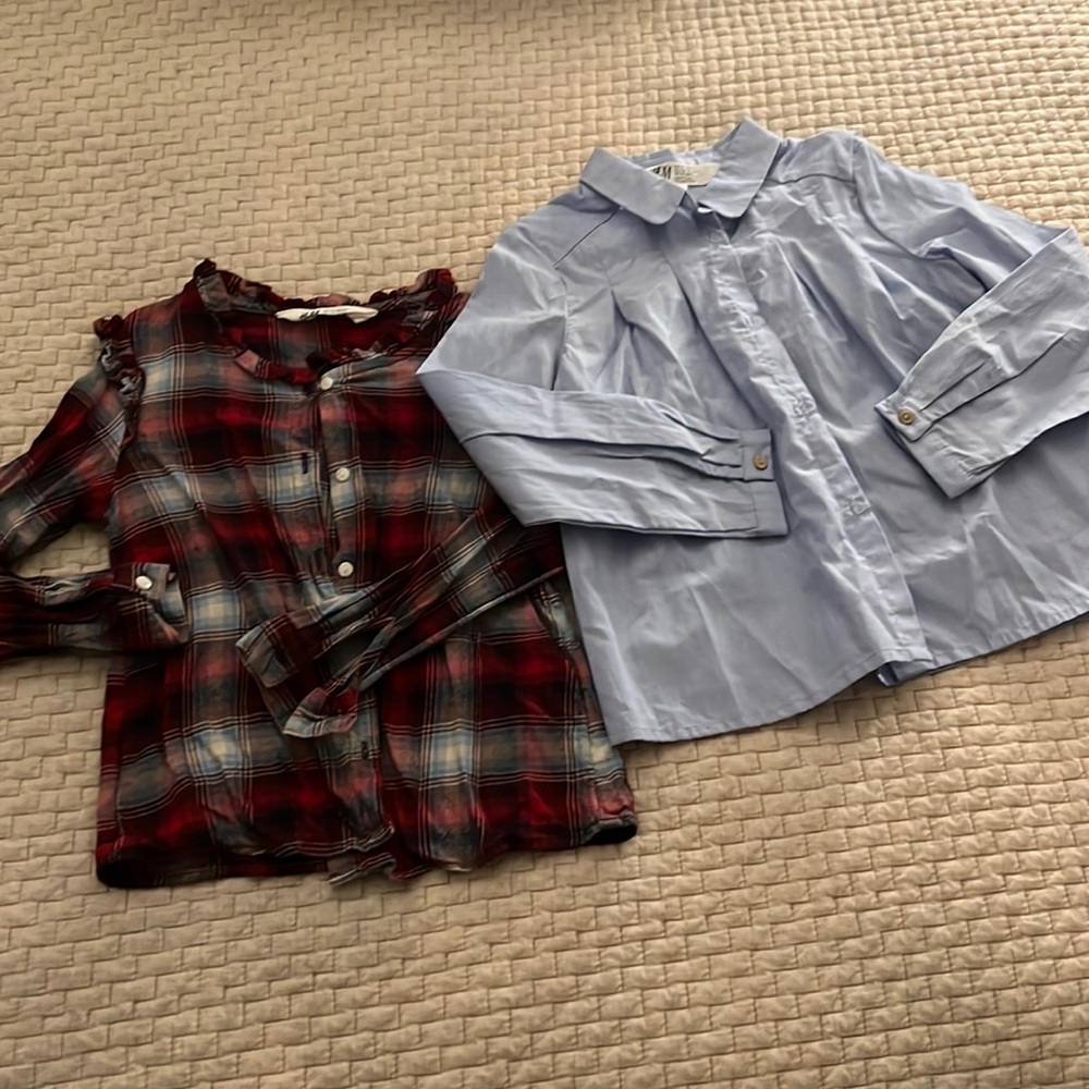 Girl’s H&M size 4-5 button down tops. The blue is NWT.